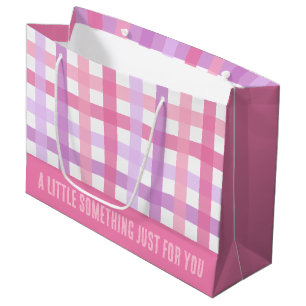 Pink Lila Pastell Modernes Gingham-Muster Große Geschenktüte