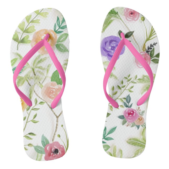 Pink Lila Peach Blumengrün Flip Flops (Fußbett)