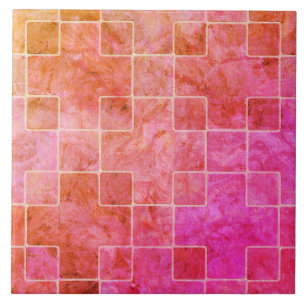 Pink Lila Peach Boho Square Muster Keramik Tile Fliese