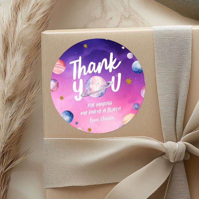 Pink Lila Planet Geburtstag Danke Stickers (Von Creator hochgeladen)