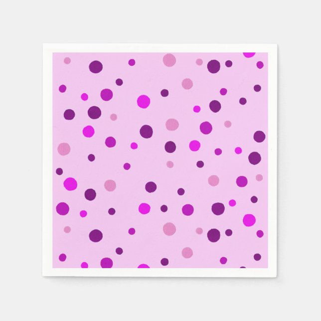 Pink Lila Polka Dots Light Pink Paper Napkins Serviette (Vorderseite)