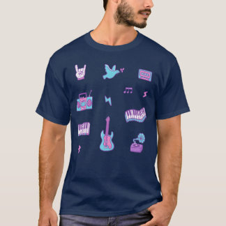 Pink Lila Retro Music Icons Doodle Pattern lustig T-Shirt