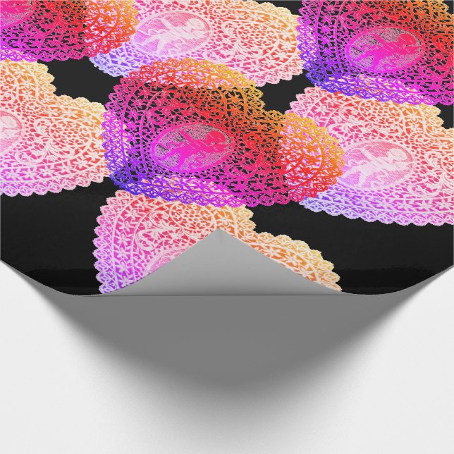 PINK LILA SCHWARZER SCHWARZER SCHWARZER LACE HERZE GESCHENKPAPIER (Ecke)