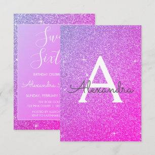 Pink Lila Sparkle Glitzer 16 . Geburtstag Geburtst Einladung