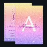 Pink Lila Sparkle Glitzer 16 . Geburtstag Geburtst Einladung<br><div class="desc">Girly Pink,  Lila Gold und Orange Ombre Pastel Gold Sparkle Glitzer 16 . Geburtstag Monogram Name und Erstgeburtstag Party Einladung. Diese Einladung ist ideal für die Pastel Sparkle Glitzer Sweet 16 Geburtstagsparty,  die in Gold feiern möchten.</div>