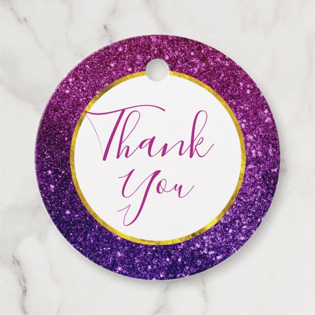 Pink & Lila Sparkle Glitzer Edelsteine Danke Geschenkanhänger (Vorderseite)