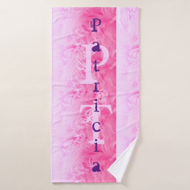 Pink Lila Trendy Stylish Modern Name Monogram Badehandtuch (Badehandtuch)