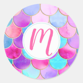 Pink, Lila und Aqua Mermaid-Muster Runder Aufkleber