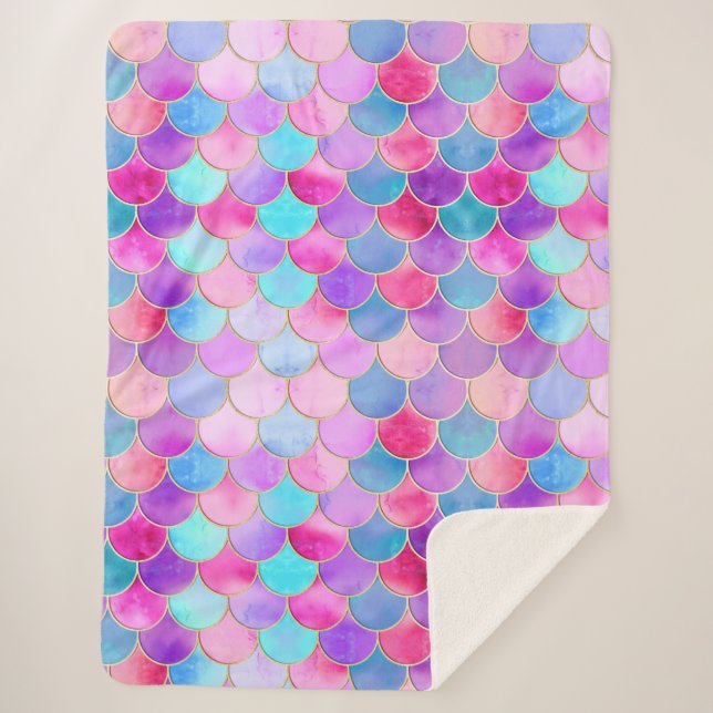 Pink, Lila und Aqua Mermaid-Muster Sherpadecke (Vorderseite)