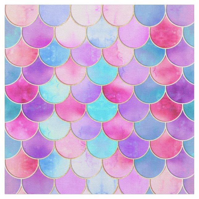 Pink, Lila und Aqua Mermaid-Muster Stoff (Nahaufnahme)