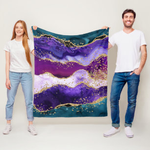 Pink-, Lila- und Türkis-Glitter-Pfauenachat Fleecedecke