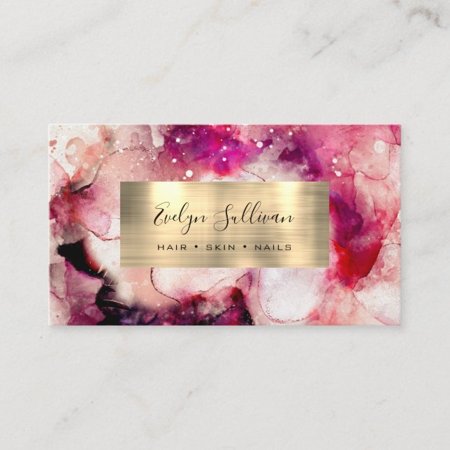 Pink Lila Watercolor Business Card Visitenkarte (Vorderseite)