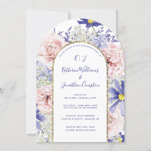 Pink Lila Watercolor Floral Engagement Party Einladung