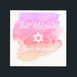 Pink Lila Watercolor Star von David Bat Mitzvah Serviette<br><div class="desc">Perfekte moderne Cocktail Einwegservietten aus Papier in rosa,  pfirsichfarben,  lila,  lavender,  lila Aquarell-Design mit weißem Stern von David. Bat Mitzvah einfach zu personalisieren,  indem Sie Namen und Option Datum. Ideal für jüdische Gottesfeier</div>