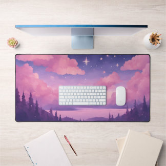 Pink Lila Whimsical Kawaii Clouds Mousepad Schreibtischunterlage