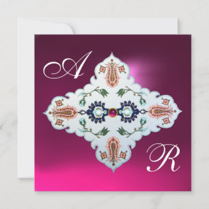 PINK LILA WHITE DAMASK MONOGRAM Amethyst Fuchsia Einladung