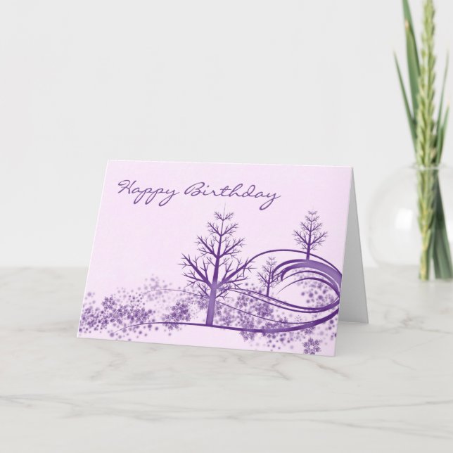 Pink Lila Winter Scene Happy Birthday Card Karte (Vorderseite)