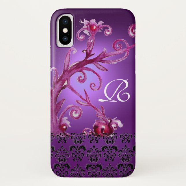 PINK LILA WIRBEL, BERRIEN FLORALDAMASK-MONOGRAMM Case-Mate iPhone HÜLLE (Rückseite)