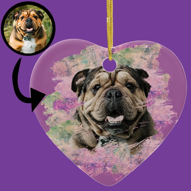 Pink Lilac Bulldog Hund Lover Herz Foto Keramik Ornament (Von Creator hochgeladen)