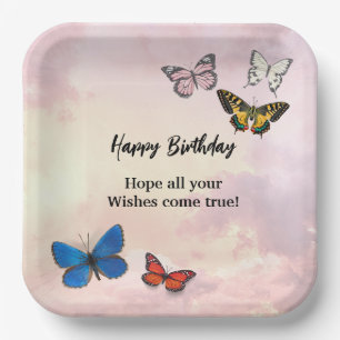 Pink Lilac Dreamy Ripped Butterfly Paper Plate Pappteller