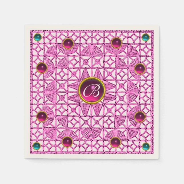 PINK LILAC GEOMETRIC LACE GEM STONE MONOGRAMM SERVIETTE (Vorderseite)