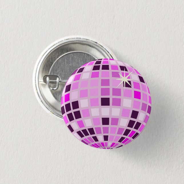 Pink Lilac Lila Retro Modernes Diskothek Ball Button (Vorne & Hinten)