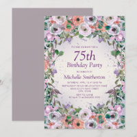 Pink Lilac Lila Watercolor Floral 75. Geburtstag
