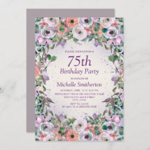 Pink Lilac Lila Watercolor Floral 75. Geburtstag