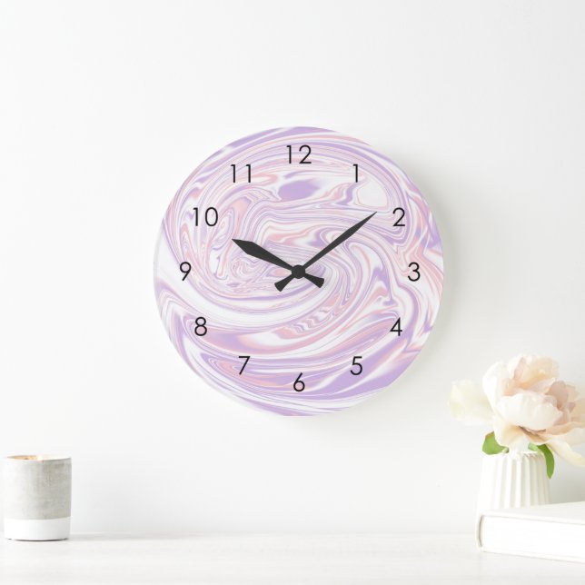 Pink Lilac Modernes Design aus Abstraktem flüssige Große Wanduhr (Zuhause)
