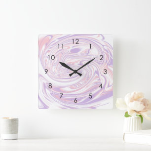 Pink Lilac Modernes Design aus Abstraktem flüssige Quadratische Wanduhr