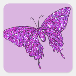Pink Lilac Sparkle Glitzer Butterfly Girly Stuff Quadratischer Aufkleber
