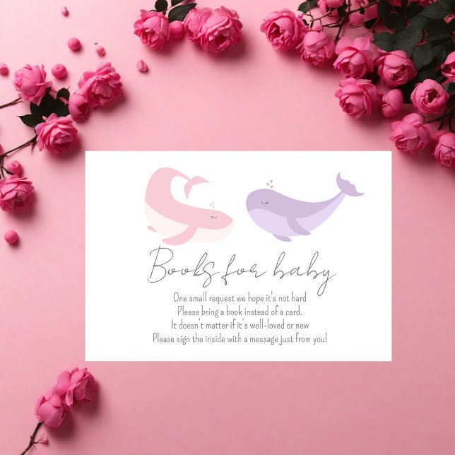 Pink Lilac Whale Bücher für Babydusche Begleitkarte (Von Creator hochgeladen)