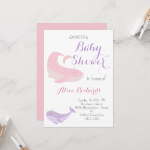 Pink Lilac Whale Pastel Ocean Fish Baby Dusche Einladung