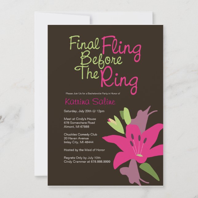 Pink Lilienendflug vor der Einladung (Vorderseite)