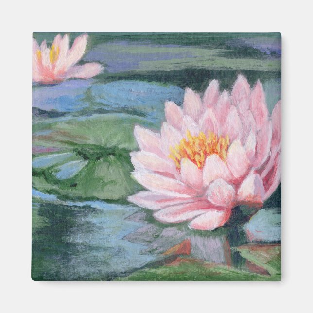 Pink Lilies auf Grüntönen und Blues Kühlschrankmag Magnet (Vorne)