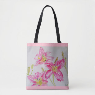Pink Lilies Floral Wasserfarbe Totbeutel