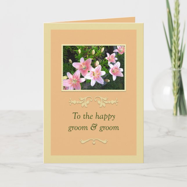 Pink Lilies Groom & Groom Wedding Card Karte (Vorderseite)
