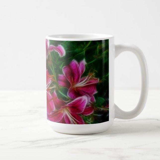 Pink Lilies Impressionist Blumenmalerei Art Tasse (Rechts)