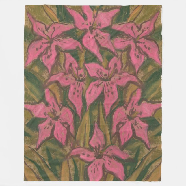 Pink Lilies, pastellfarbene Malerei, Blume, Blumen Fleecedecke (Vorderseite)