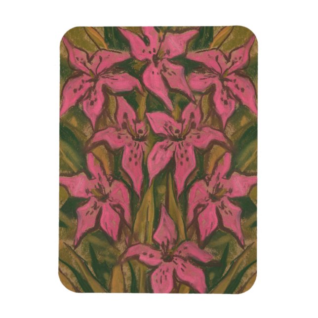 Pink Lilies, pastellfarbene Malerei, Blume, Blumen Magnet (Vertikal)