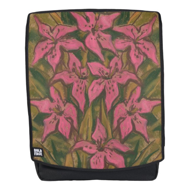 Pink Lilies, pastellfarbene Malerei, Blume, Blumen Rucksack (Vorderseite)