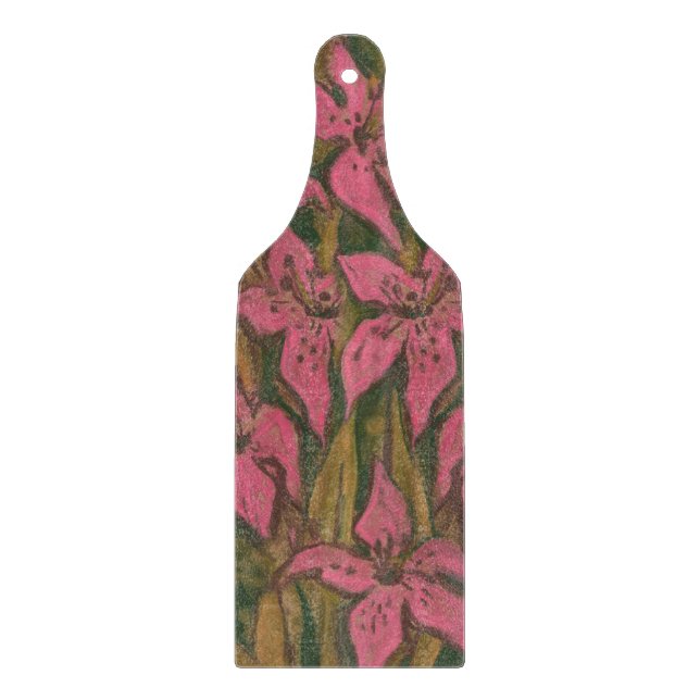 Pink Lilies, pastellfarbene Malerei, Blume, Blumen Schneidebrett (Vorderseite)