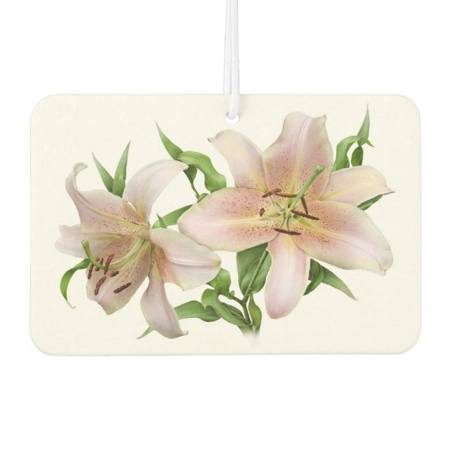 Pink Lilies Personalisierte botanische Kunst Autolufterfrischer (Vorderseite)