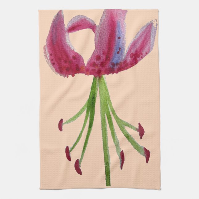 Pink Lily Aquarell Moderne Blume Blumenstrauß Handtuch (Vertikal)