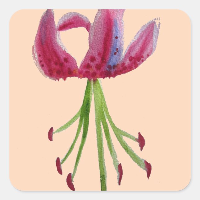 Pink Lily Aquarell Moderne Blume Blumenstrauß Quadratischer Aufkleber (Vorderseite)