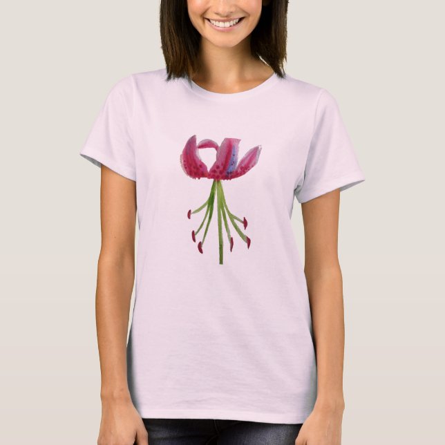 Pink Lily Aquarell Moderne Blume Blumenstrauß T-Shirt (Vorderseite)