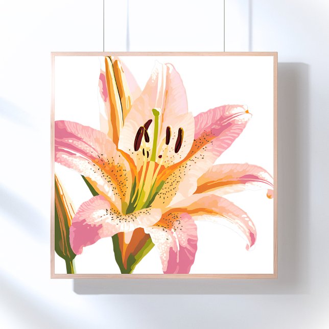 Pink Lily Blume | Aquarellfarbene Blütenmalerei Poster (Von Creator hochgeladen)