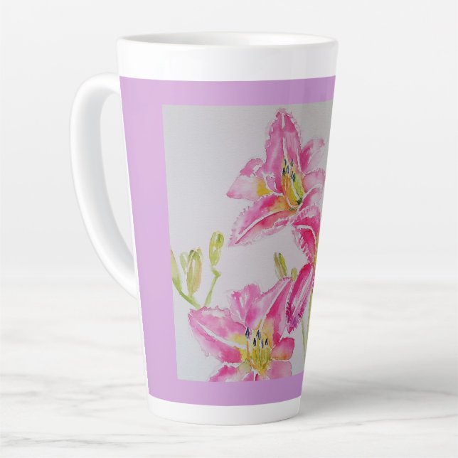 Pink Lily Blume Floral Lilium Wasserfarbene Tasse (Linke Ecke)