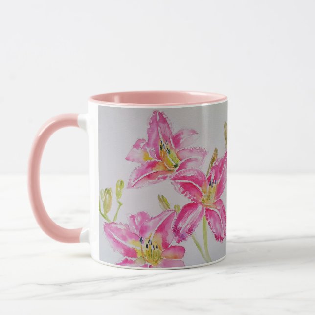 Pink Lily Blume Floral Lilium Watercolor Tasse (Links)