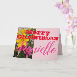 Pink Lily Blume Frohe Weihnachtsfrauen Name Card Karte